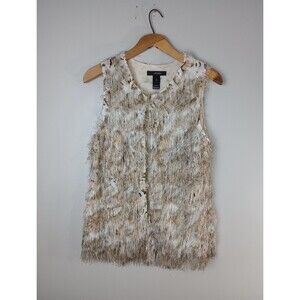 Ali‎ Miles Animal Print Vest Large Fringe Lined Hook & Eye Closure Eyelash